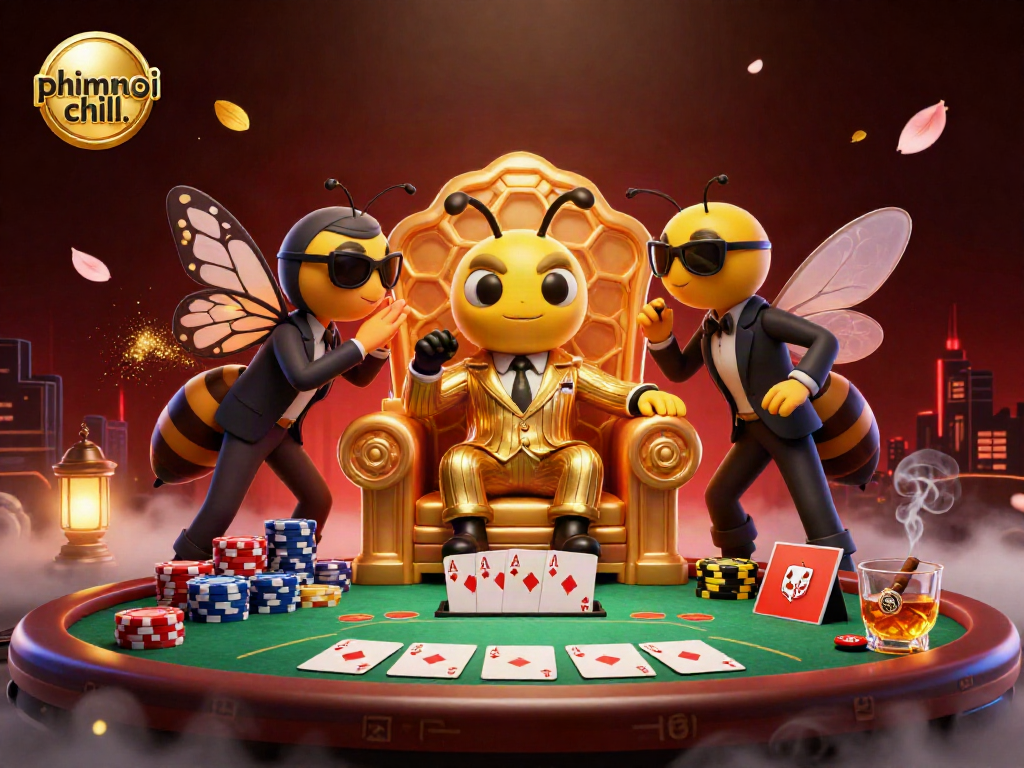 Engage with phimmoi chill. as a bumblebee mob boss leads a vibrant casino scene filled with poker elements.