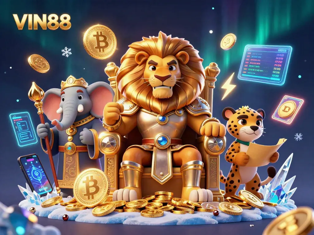 Experience winning strategies at VIN88 with vibrant casino elements and animated characters in action.