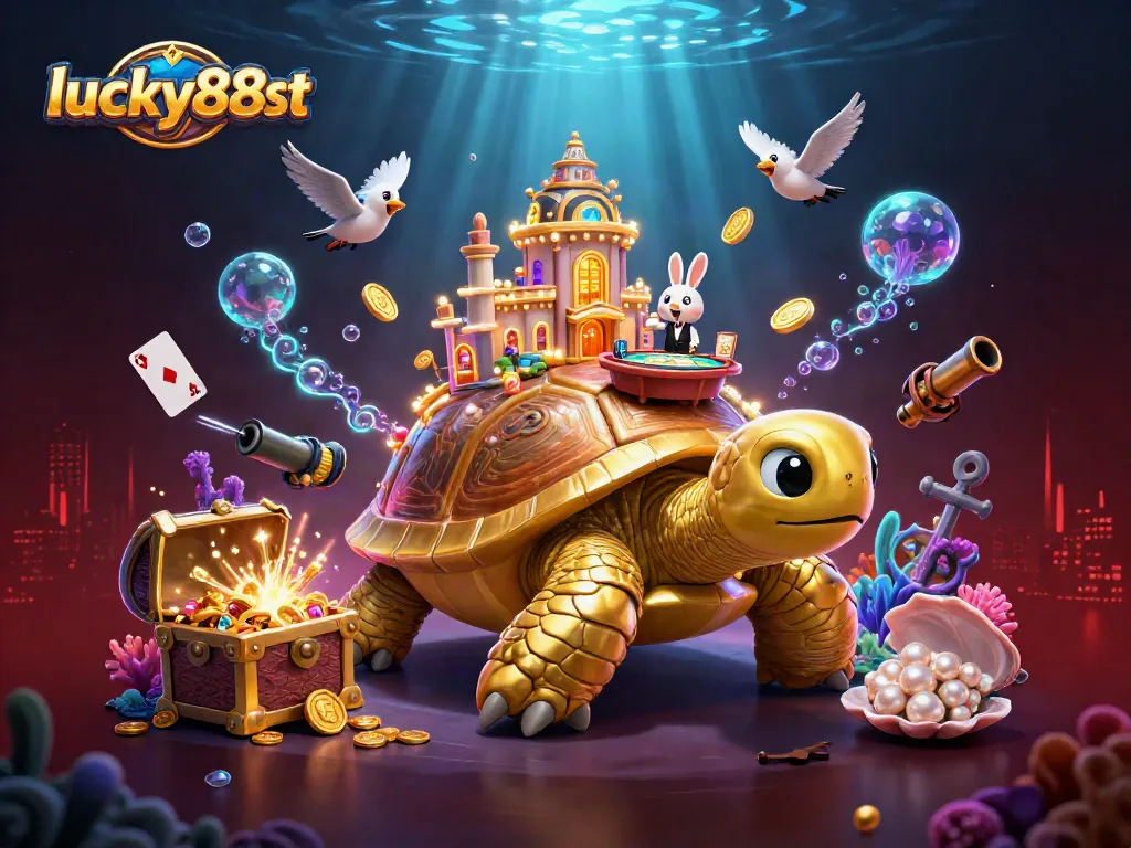 Experience exciting gameplay at lucky88st with a golden tortoise casino scene teeming with treasures.