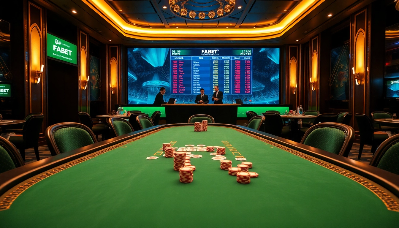 Engaging poker play at https://fabet3.com/, showcasing luxurious casino tables and excited players.
