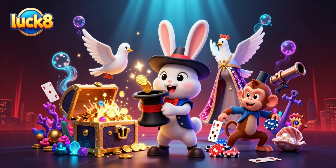 Experience the enchanting world of luck8 with thrilling casino characters in a dazzling, vibrant scene.