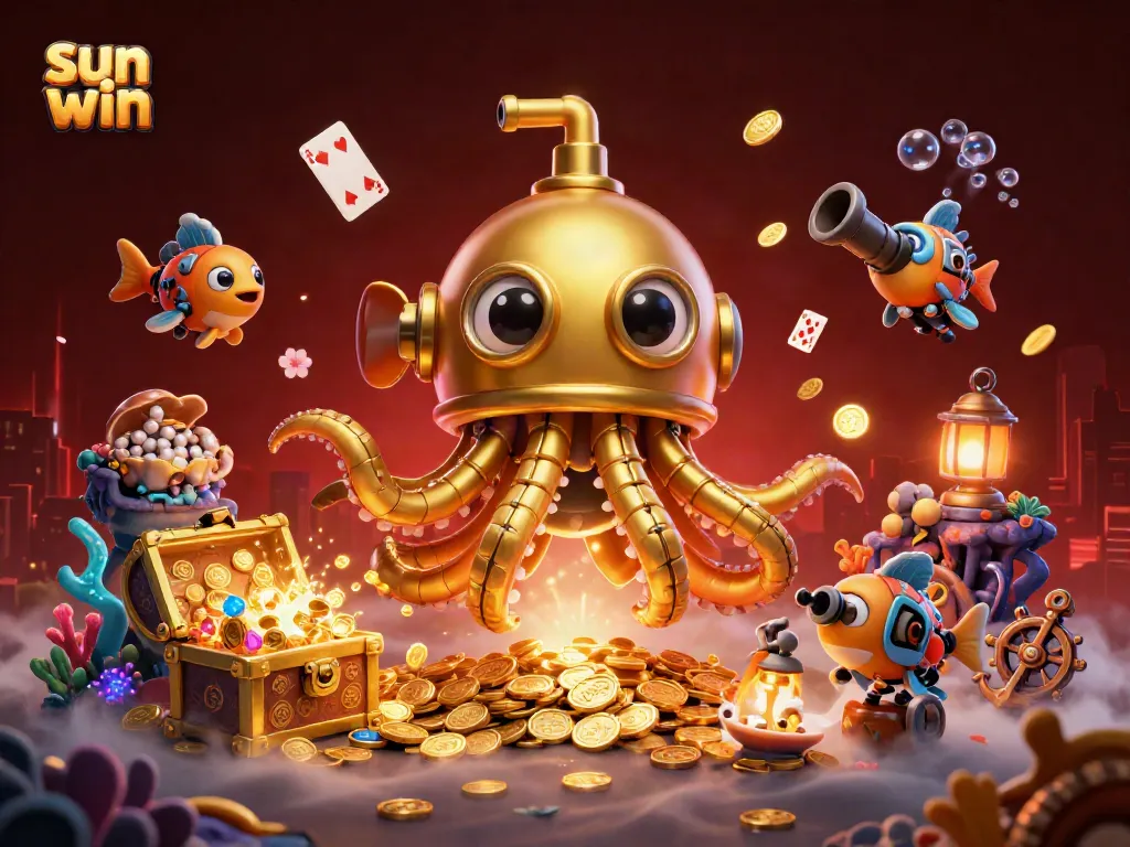Play winning games at sun win with a golden kraken submarine and vibrant treasure elements.