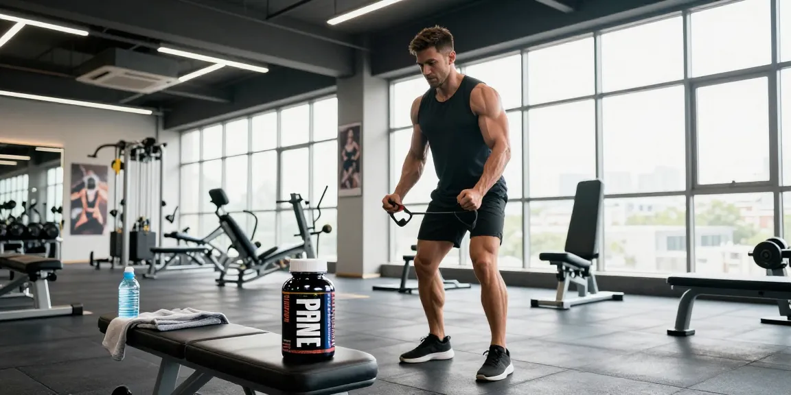Bodybuilder focused on fitness routine with Prime Pharma Steroiden in gym.