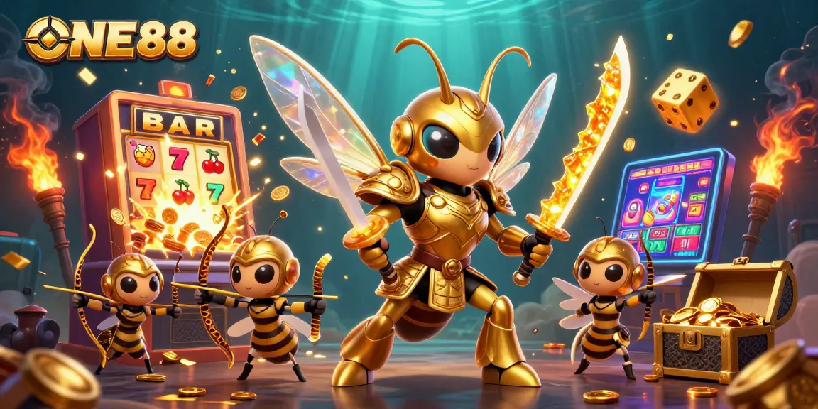 Experience thrilling wins with ONE88 in a vibrant 3D casino scene bursting with excitement.