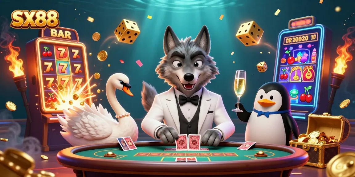 Experience exhilarating gaming at SX88 with vibrant casino scenes, featuring lively characters and dynamic elements.