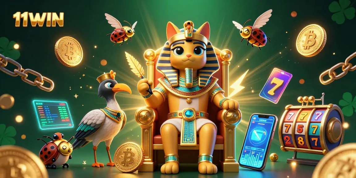 11WIN reveals thrilling slot gaming excitement with Egyptian-themed characters in a vibrant casino scene.