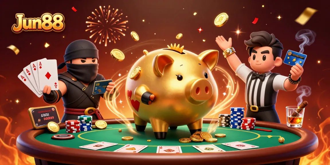 Experience thrilling poker action at Jun88 with a vibrant scene of characters celebrating a big win.
