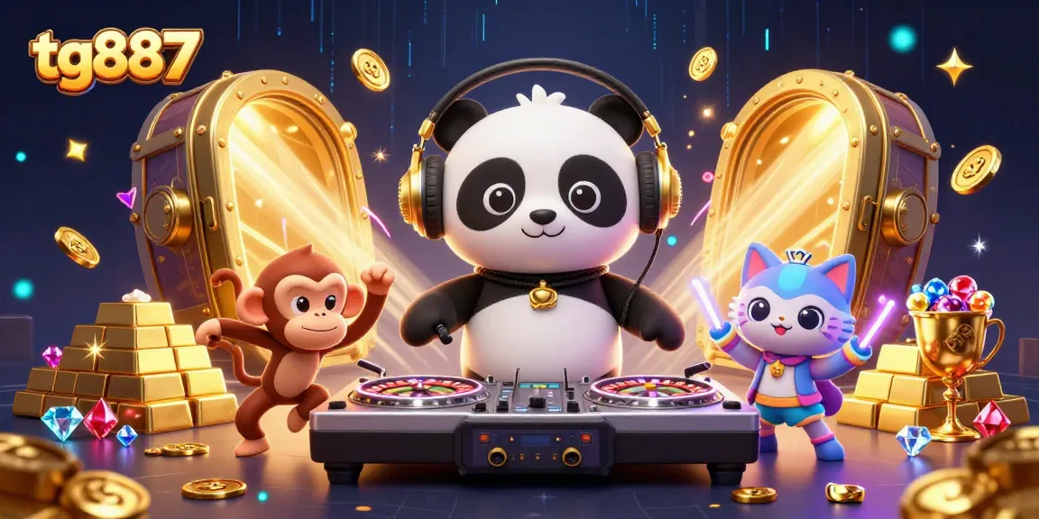 Engage with the thrilling world of tg887 as a DJ panda spins, surrounded by treasure and energetic characters!