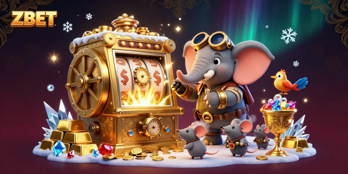 ZBET players engage with a vibrant 3D steampunk-themed slot machine surrounded by treasures and dynamic game elements.