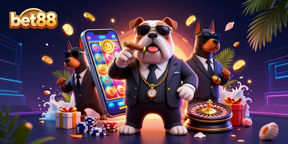 Experience thrilling gaming action at bet88 with this vibrant casino-themed illustration.