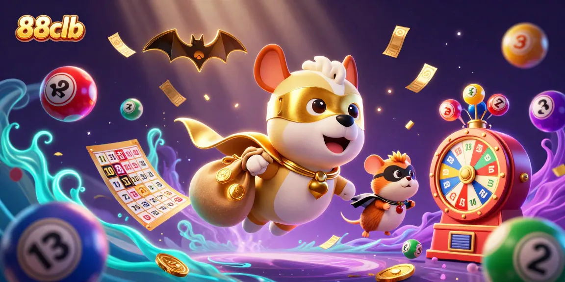 88clb gamely features a superhero dog flying with gold coins in a vibrant 3D casino scene.