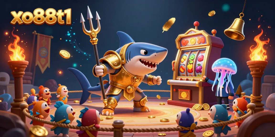 Experience the thrill of xo88t1 with a fierce tiger shark amidst a vibrant underwater casino.