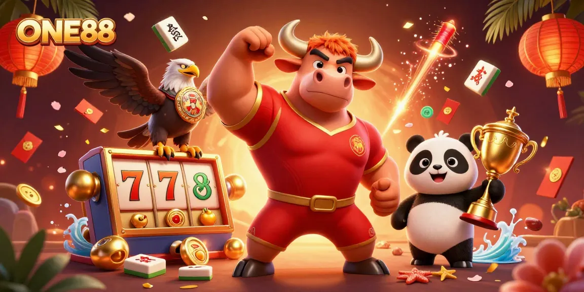 Engage in thrilling gaming at ONE88 with vibrant characters and dynamic casino elements.