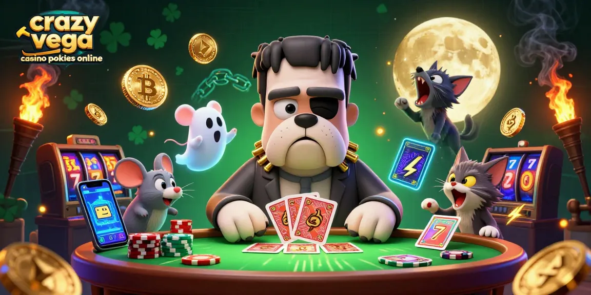 Experience the thrill of crazy vega casino pokies online with a magical 3D scene full of characters and crypto elements.