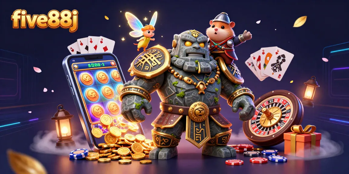 Engage with five88j's colorful slot game featuring magical characters and casino elements.